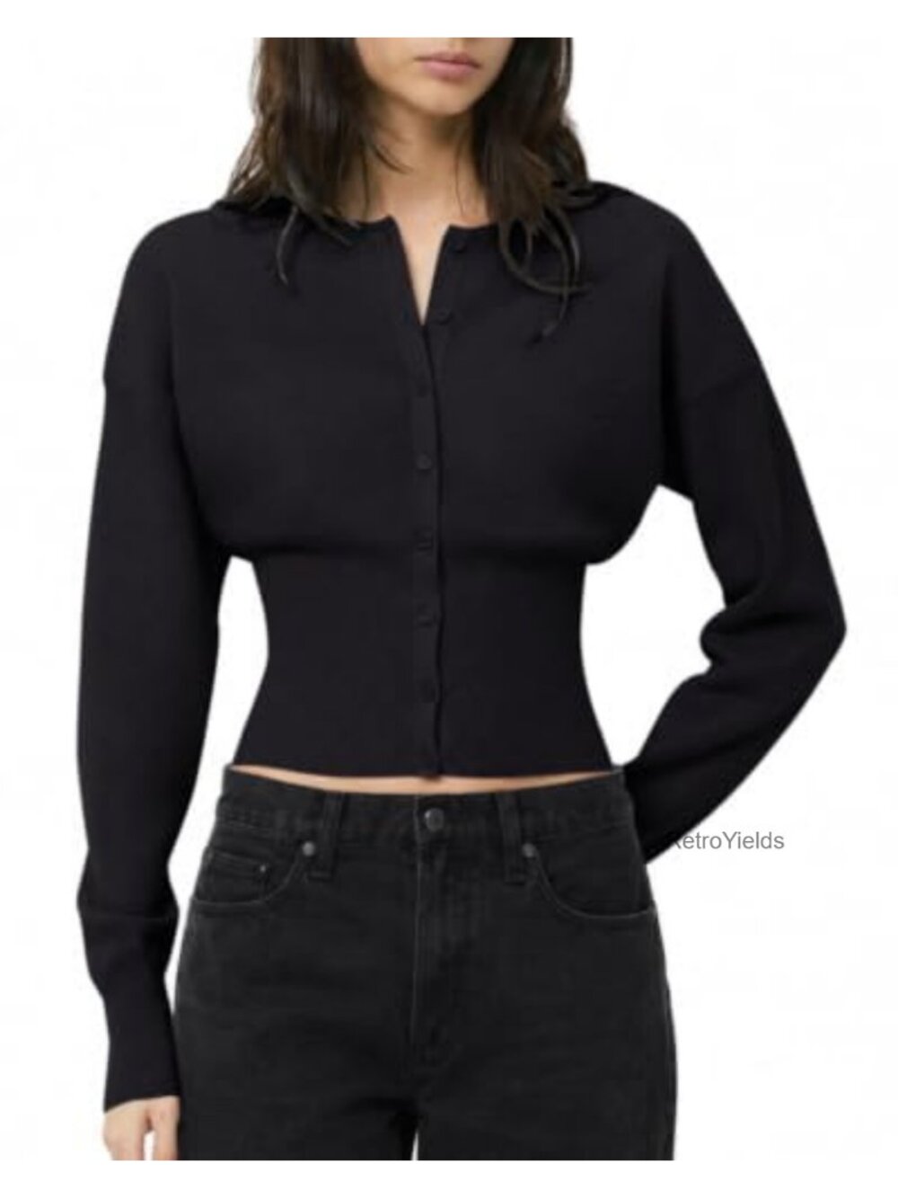 Women's Button Up Crewneck Cinched Waist Cropped Cardigan Sweater